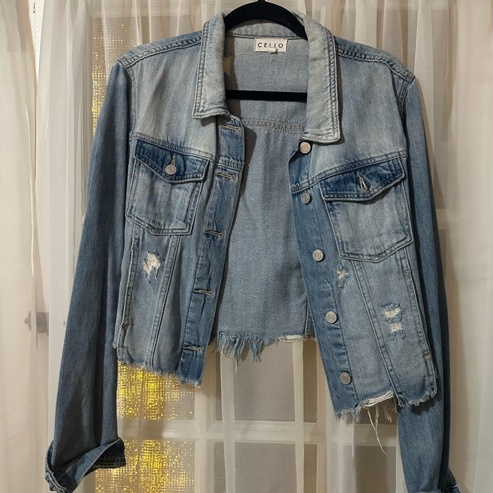 Cello Women's Light Blue Distressed Jean Jacket